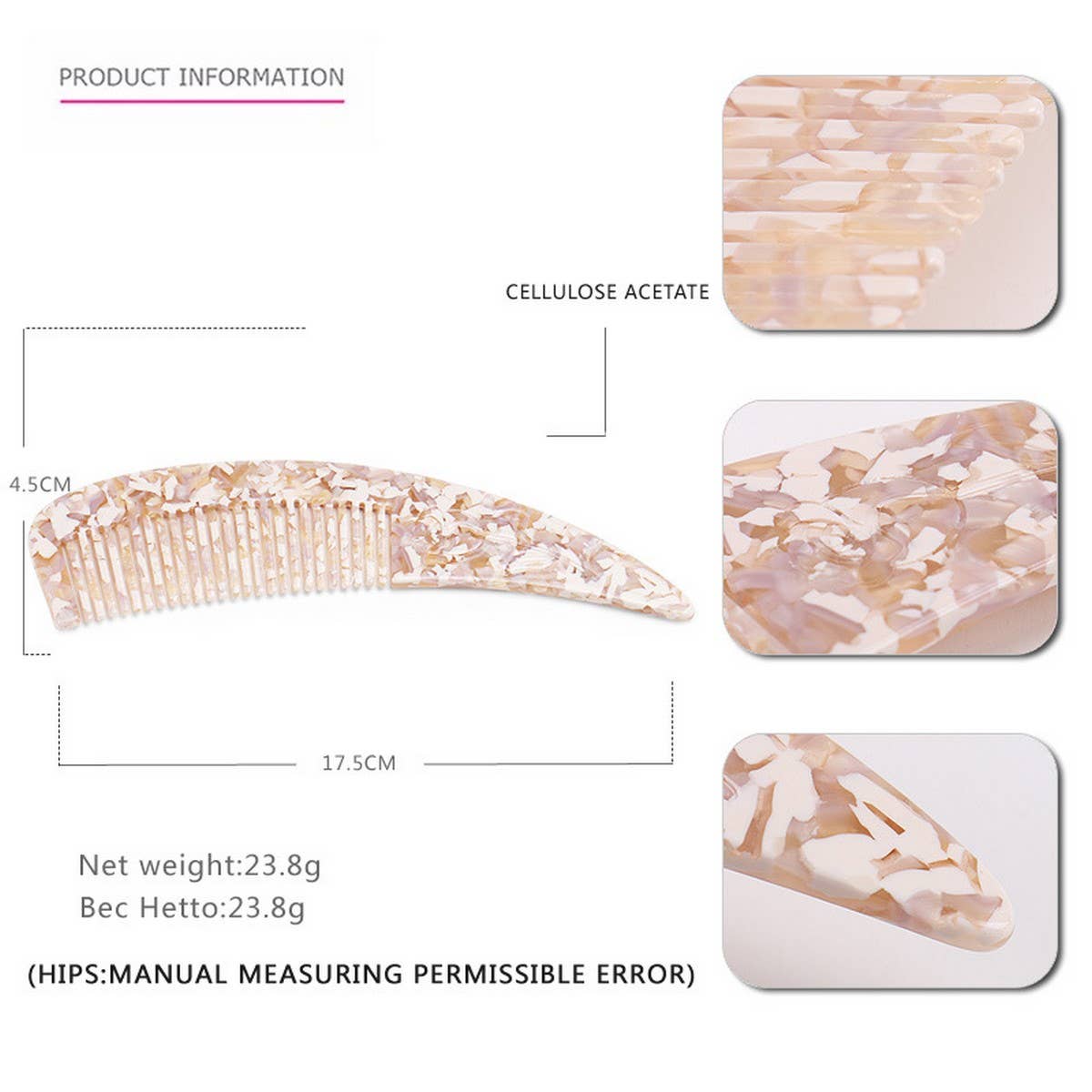 HORN POINTED TAIL COMB ACETATE CARVED FLOWER COMB_CWAHA4185