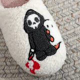HALLOWEEN SKULL GHOST EMBROIDERY COTTON SLIPPERS_CWSHS0853