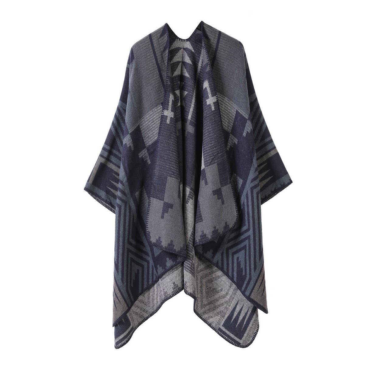 CAPE SHAWL SCARF FAUX CASHMERE JACQUARD SLIT CAPE_CWASC2228