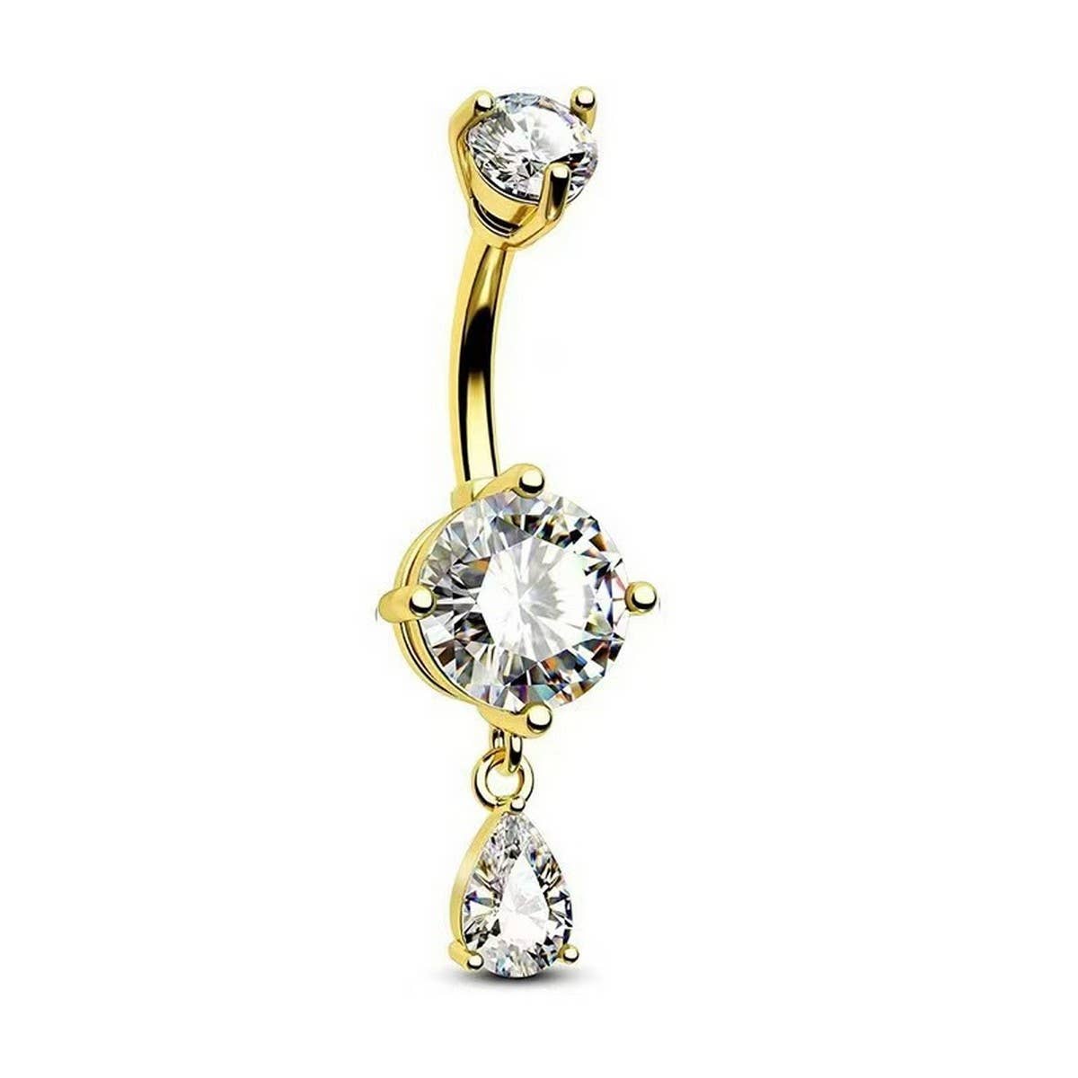 ROUND TEARDROP CZ BELLY RING IN STAINLESS STEEL_CWMM9246