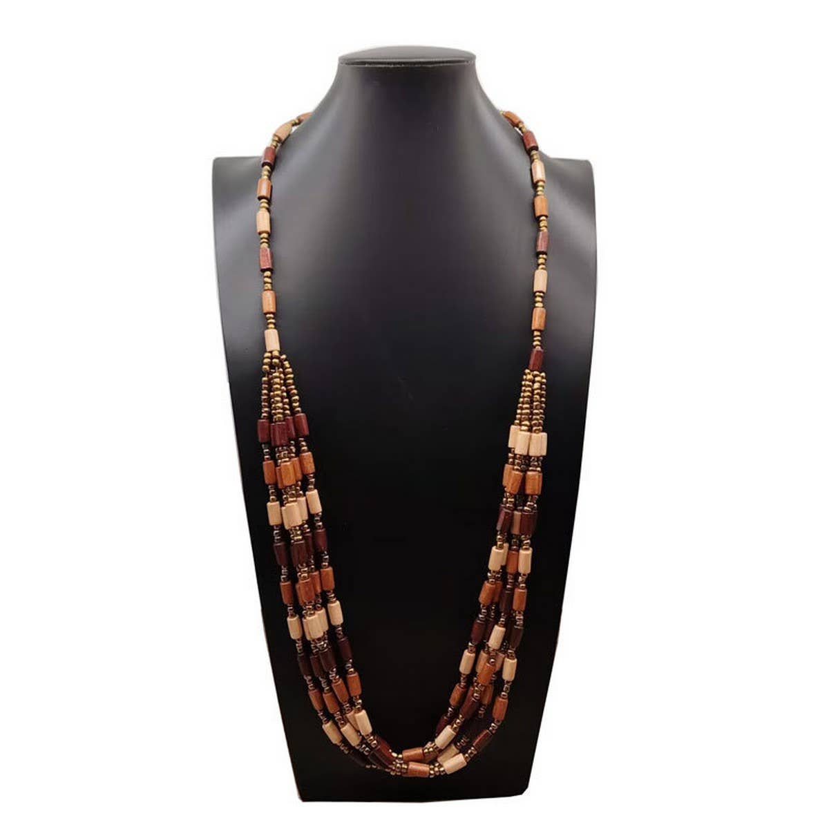 Vintage Small Wooden Tube Multi-Layer Bead Necklace_Cwmm4857