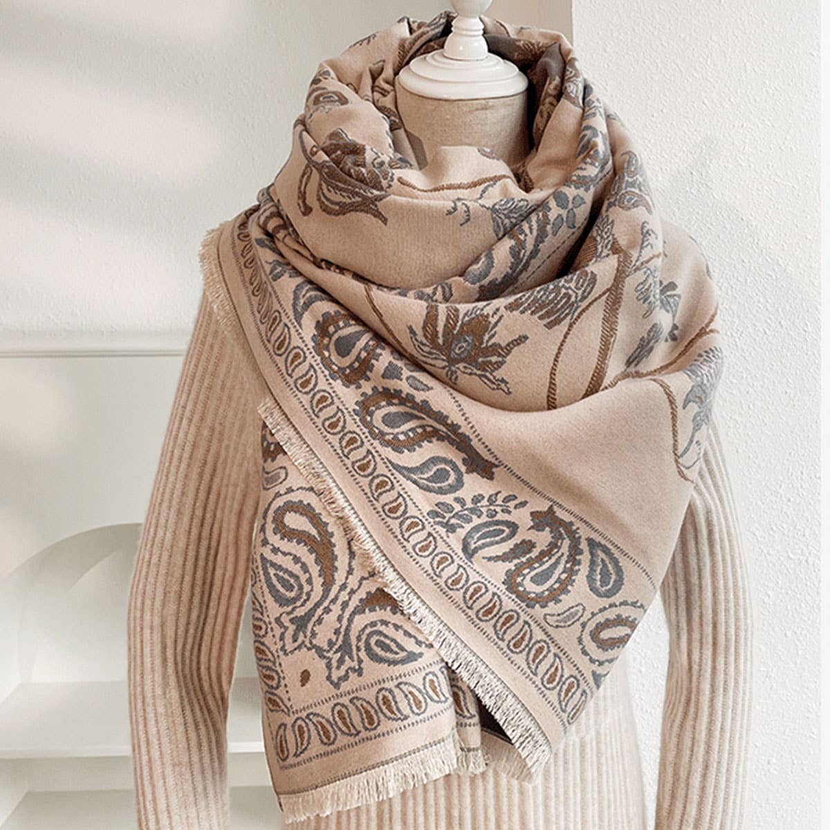 PRINTED TASSEL SHAWL BLANKET SCARF FOR OFFICE FALL_CWASC0191