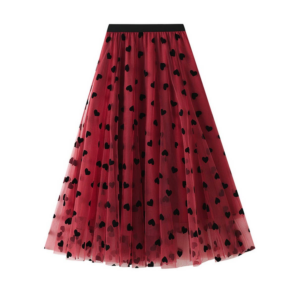 Vintage Heart Flocked Tulle High-Waist Skirt_Cwbms0397