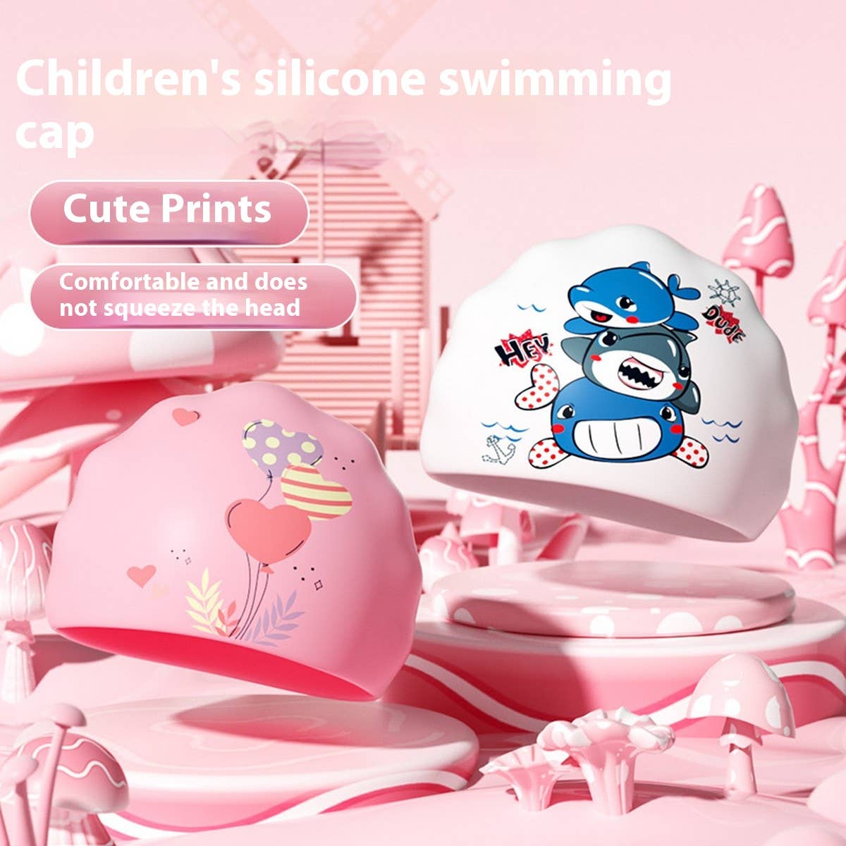 KIDS SWIM CAP CARTOON CUTE WATERPROOF SILICONE HAT_CWMM6723