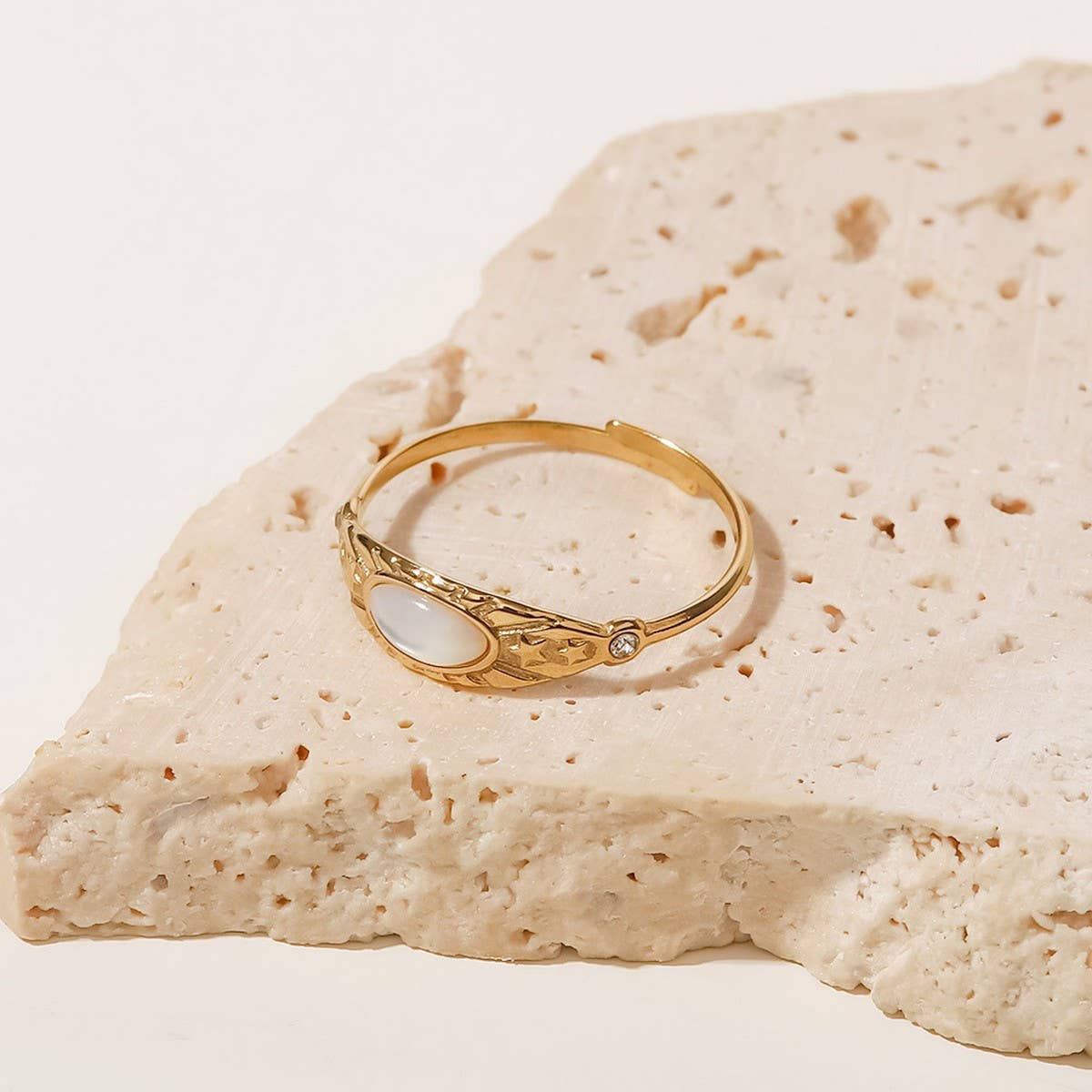 14K GOLD STAINLESS STEEL SET ZIRCON STAR OPEN RING_CWAJE1223