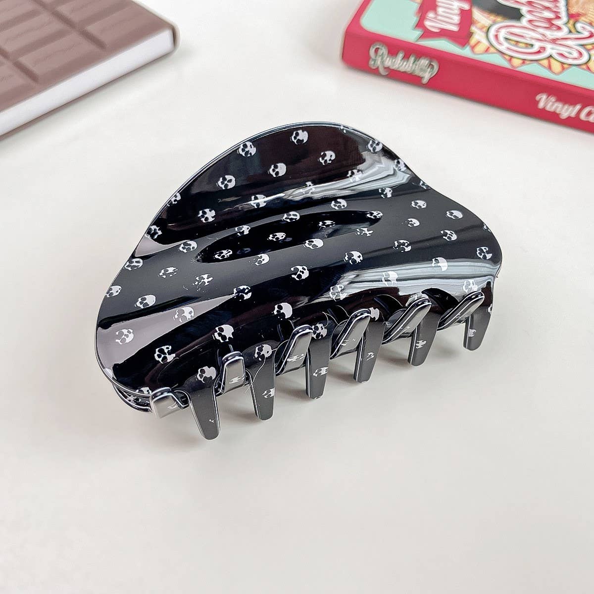 HALF CIRCLE PUMPKIN SPIDER WEB SKULL HAIR CLIP_CWAHA1442