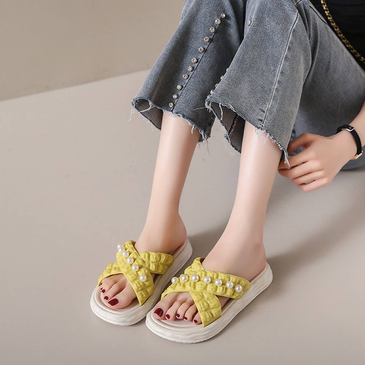 SUMMER BEACH SHOES PEARL CHAIN SANDALS_CWSHS0672