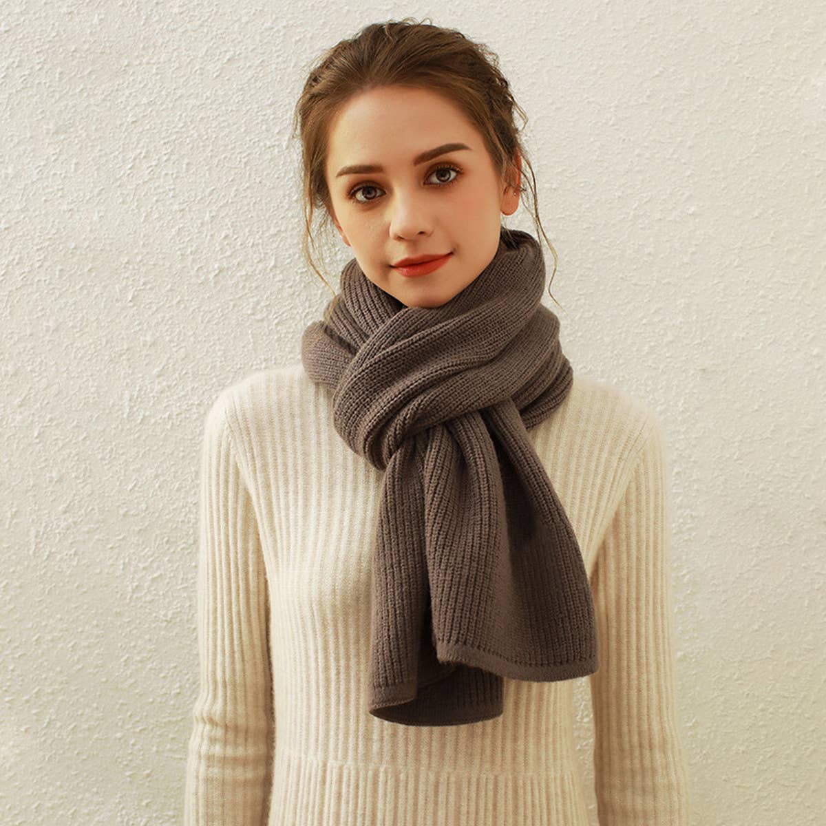 SOLID KNIT FAUX CASHMERE SCARF FOR WOMEN_CWASC0334