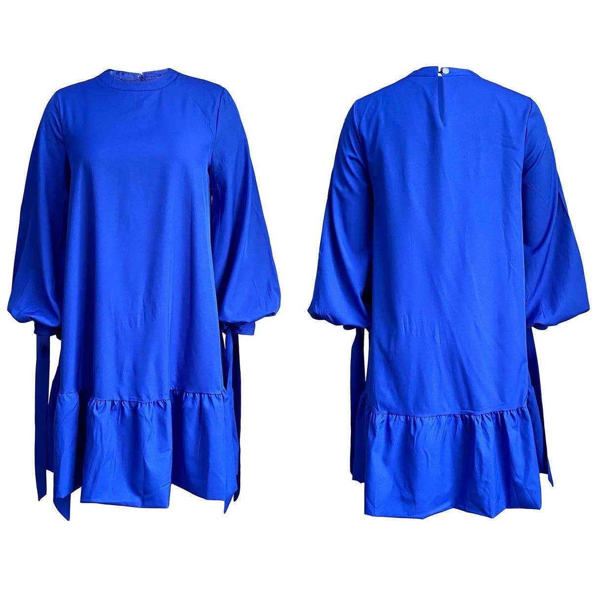 LOOSE SOLID COLOR PUFF SLEEVES PLUS SIZE DRESS_CWDSD6085