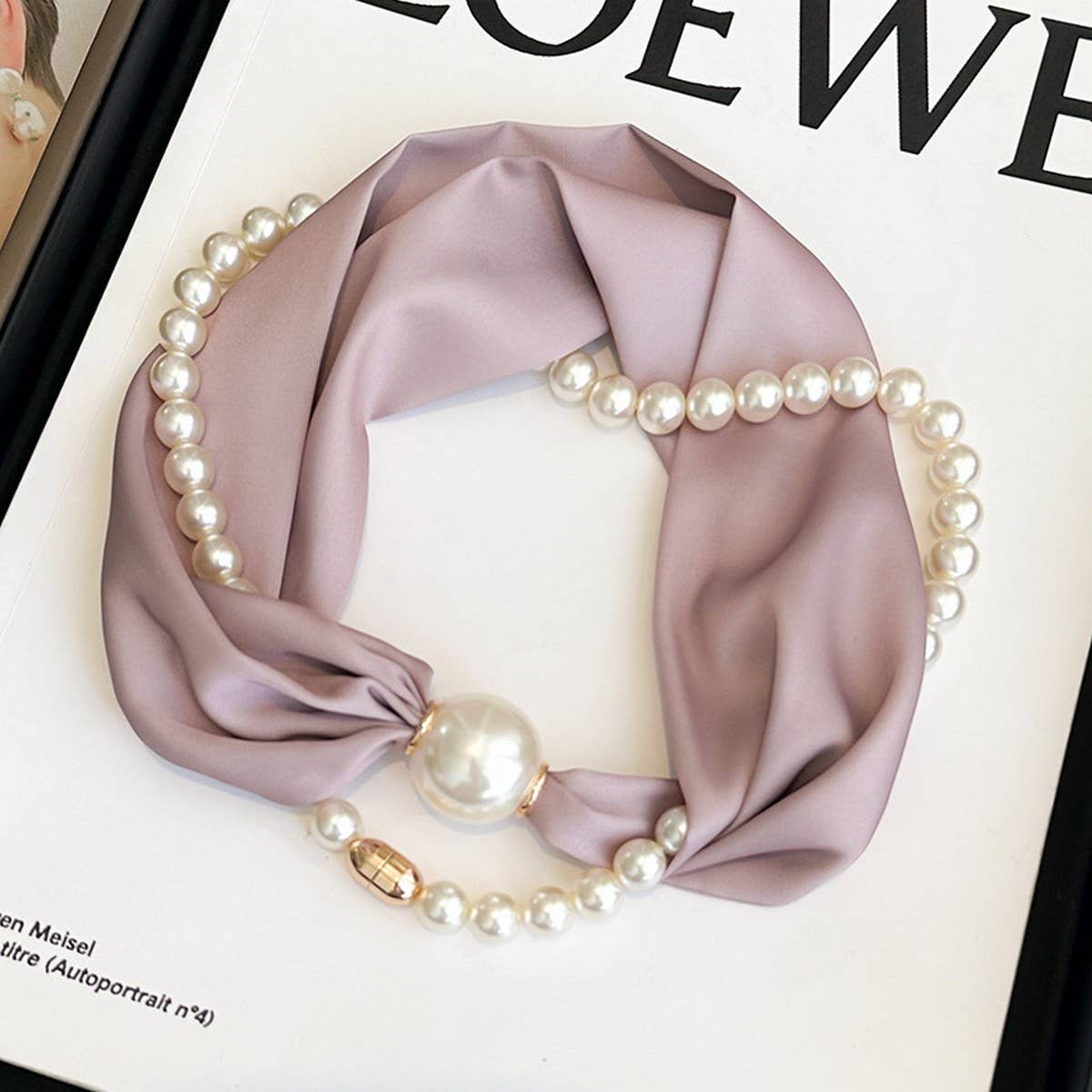 Pearl Magnetic Skinny Silk Neck Scarf_Cwasc03930