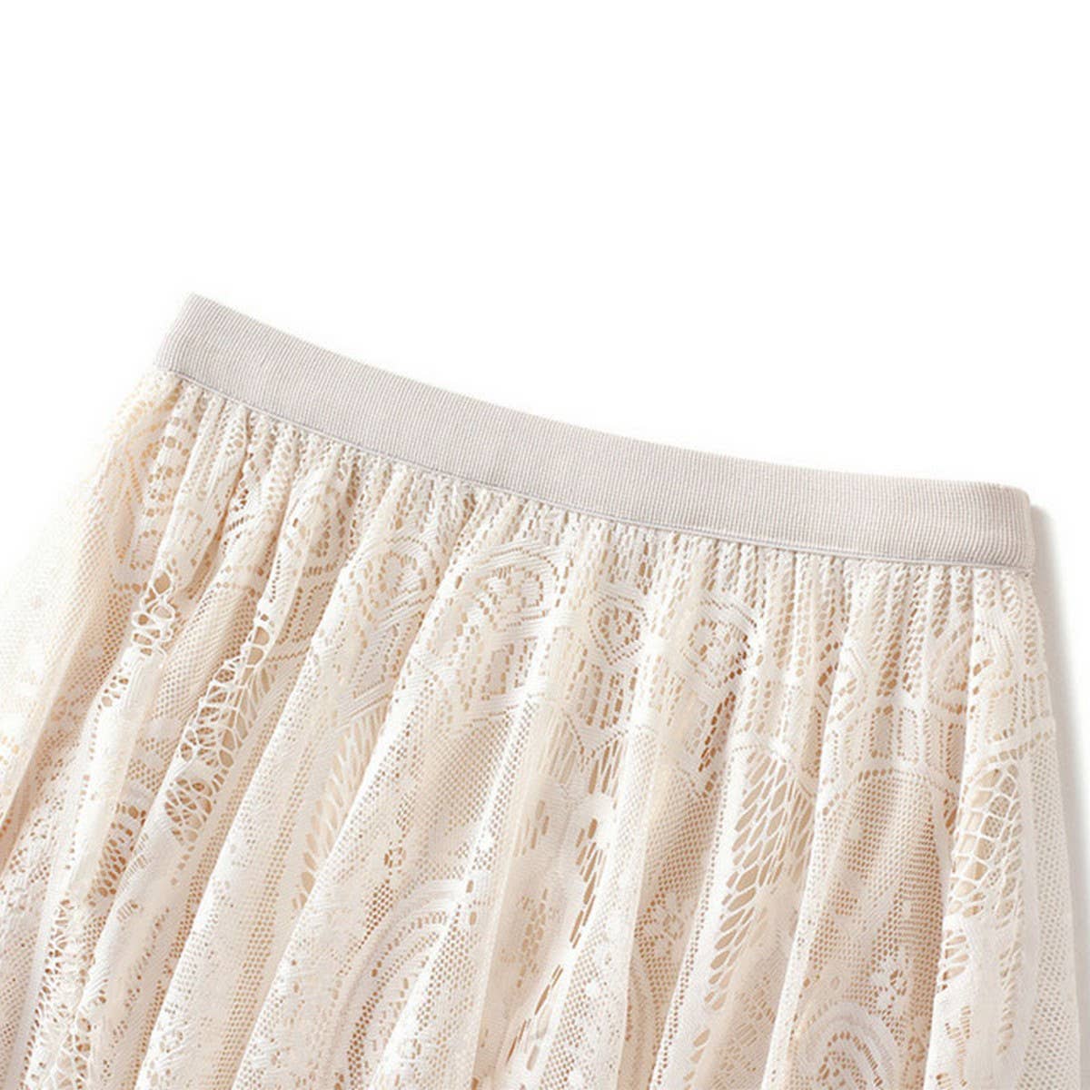 HIGH WAIST A LINE MIDI SKIRT WITH LACE OVERLAY_CWBMS0375