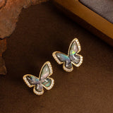 NATURAL ABALONE BUTTERFLY DIAMOND ZIRCON EARRINGS_CWMM4278