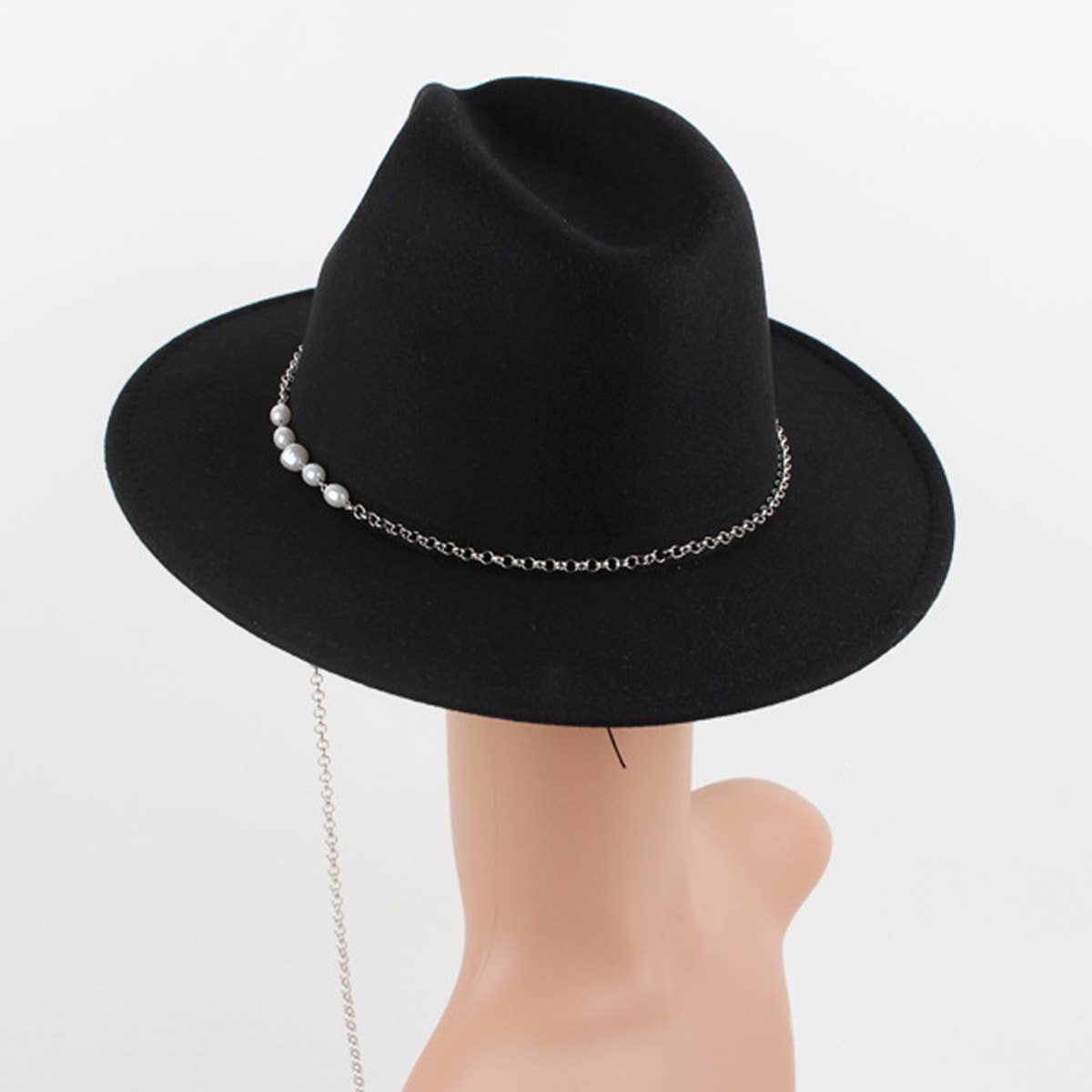 SIMPLE CHAIN PEARL STYLE FASHIONABLE PANAMA HAT_CWAH1892