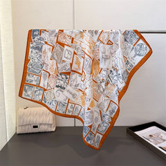 Vintage Stamp Herringbone Linen Feel Scarf_Cwasc03304
