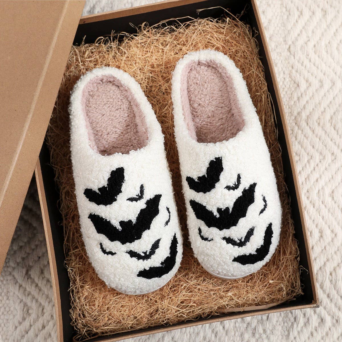 HALLOWEEN BAT EMBROIDERED COTTON SLIPPERS_CWSHS0763