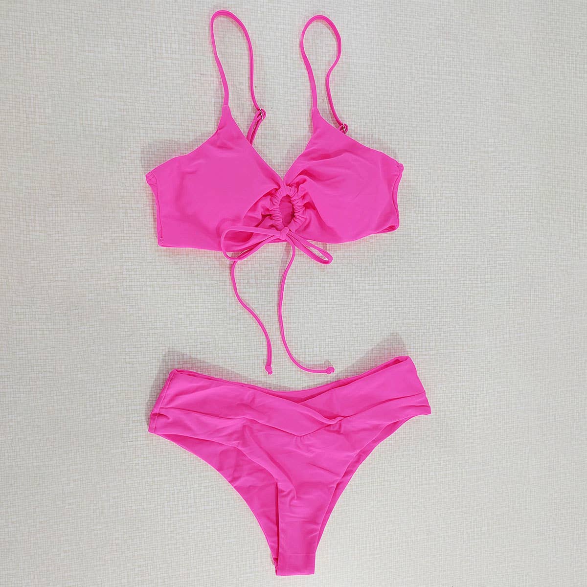 Tied Bow Bikini Set-Solid Color Sexy Swimsuit_Cwmw0189