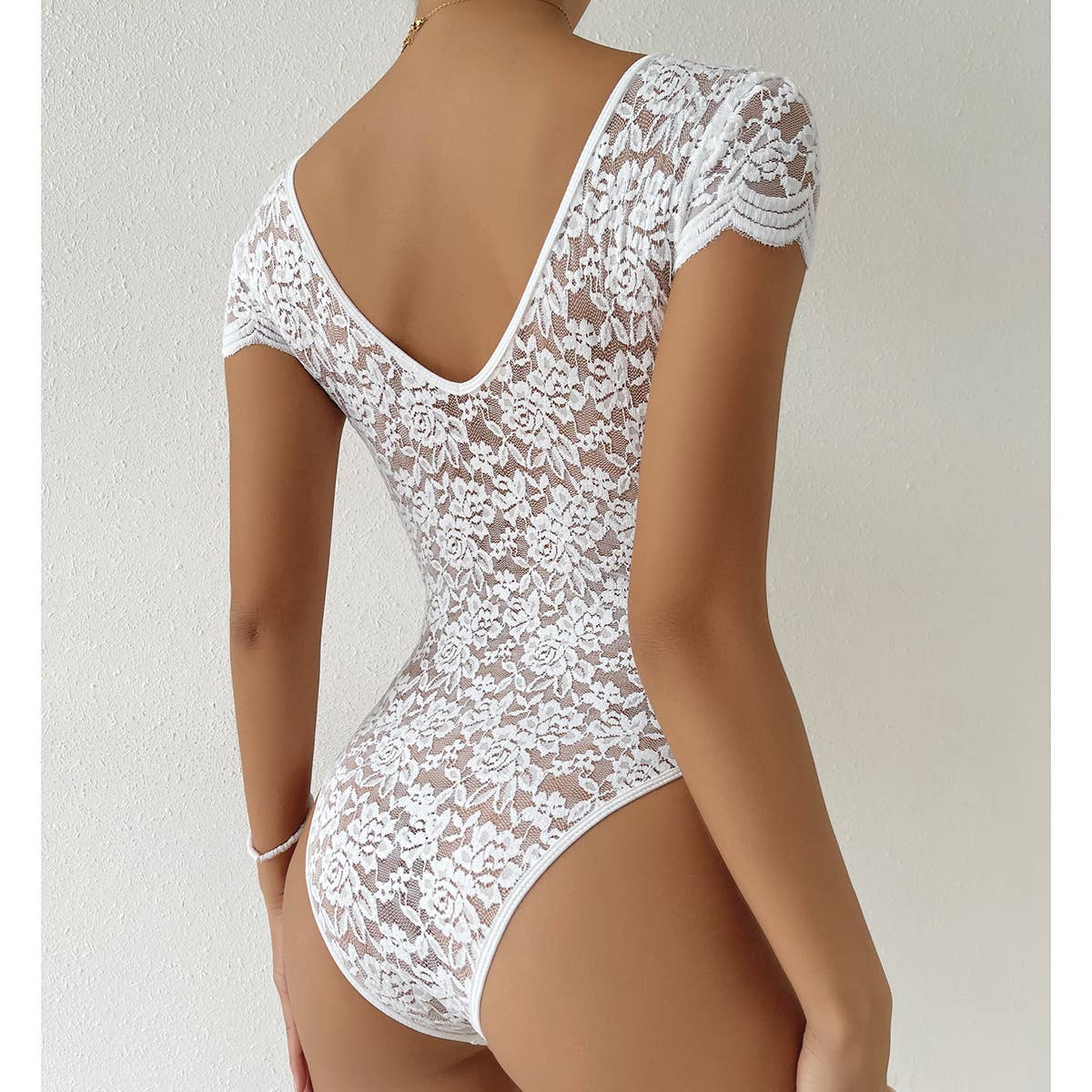 SOLID COLOR LACE SEE THROUGH DEEP VBACKLESSJUMPSUIT_CWMM4629