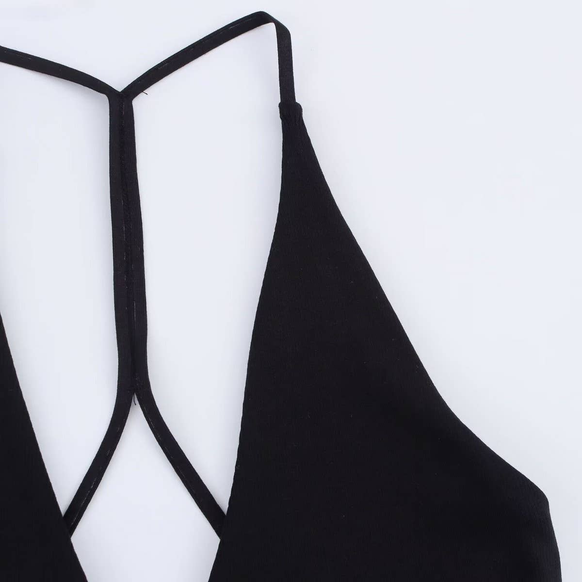 SOLID COLOR V NECK HALTER PATCHWORK DRESS_CWDHL0984