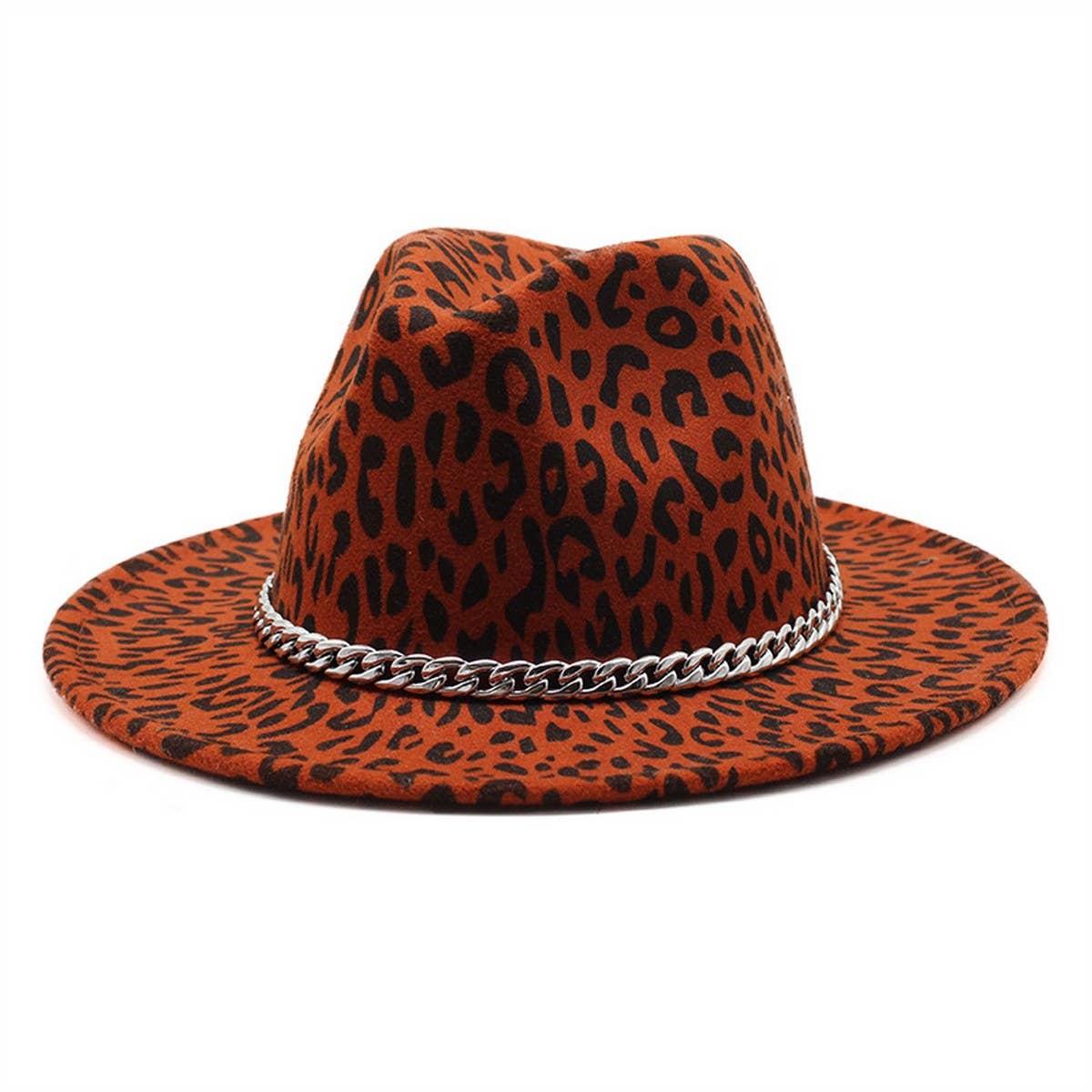 CHAIN LEOPARD PRINT TOP HAT WIDE BRIM JAZZ HAT_CWAH2583