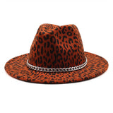 CHAIN LEOPARD PRINT TOP HAT WIDE BRIM JAZZ HAT_CWAH2583
