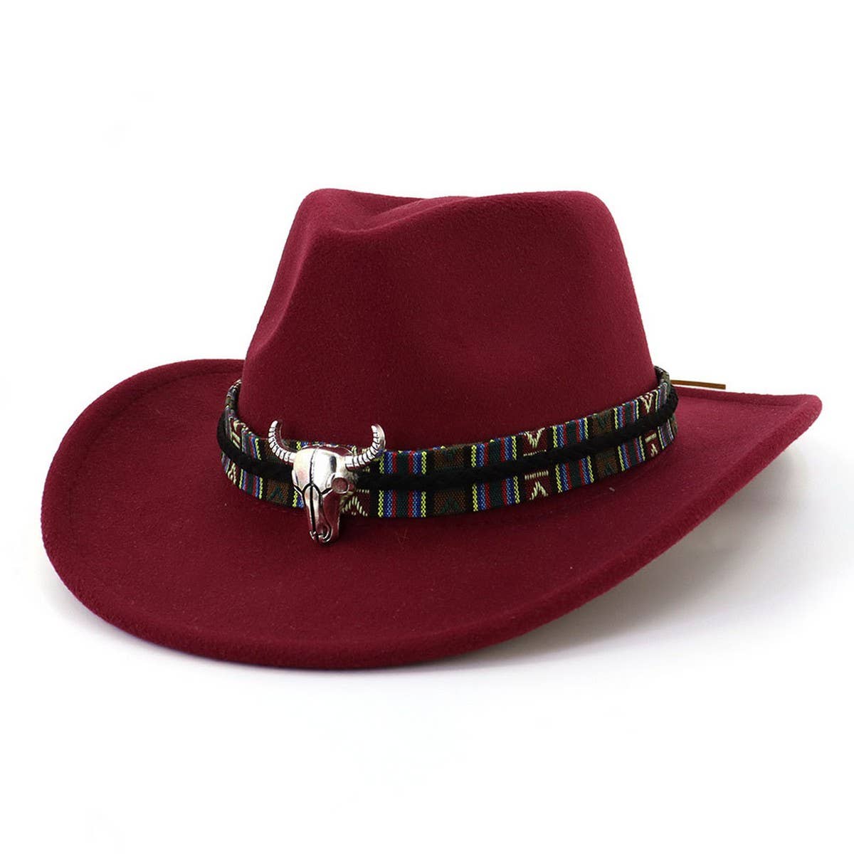 BULL HEAD DECOR WIDE BRIM WESTERN COWBOY HAT_CWAH1769