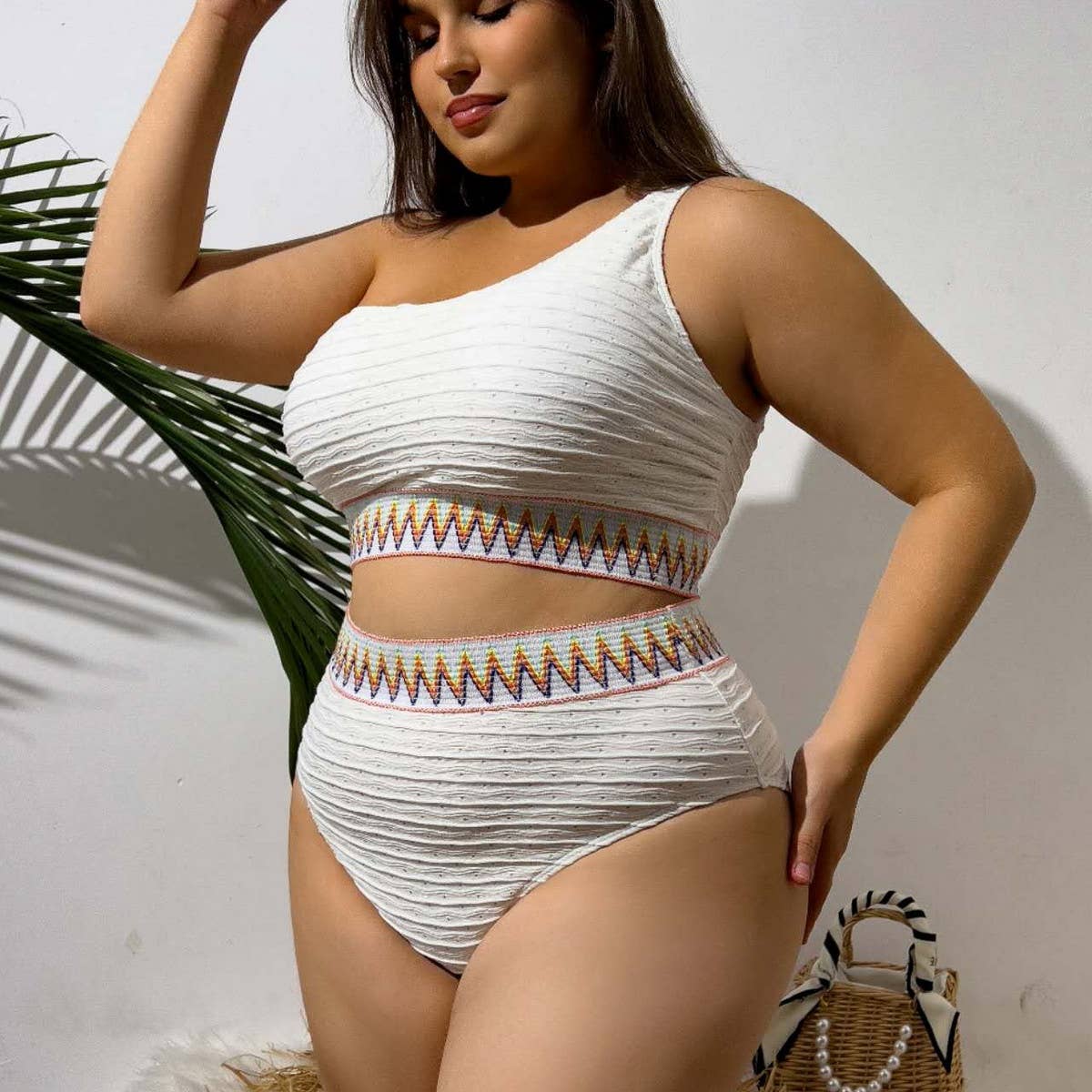 SEXY STRIPED PLUS SIZE SPLIT BIKINI SWIMSUIT_CWMW0212