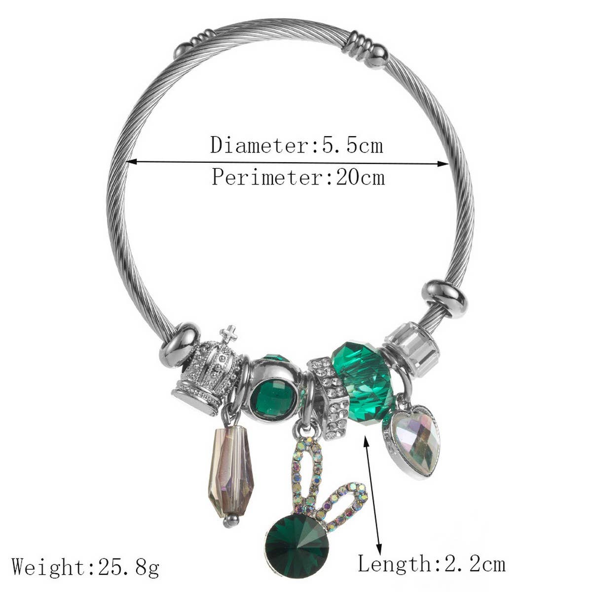 SILVER STAINLESS STEEL BRACELET WITH RABBIT HEART_CWMM8575