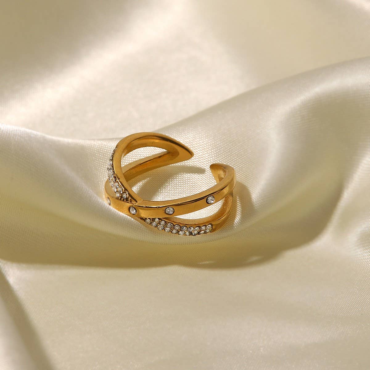 18K GOLD PLATED OPEN RING WITH DIAMOND_CWAJE1233