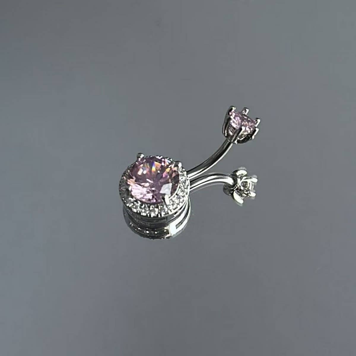 PINK CZ BELLY RING ELEGANT NAVEL PIERCING_CWMM9196