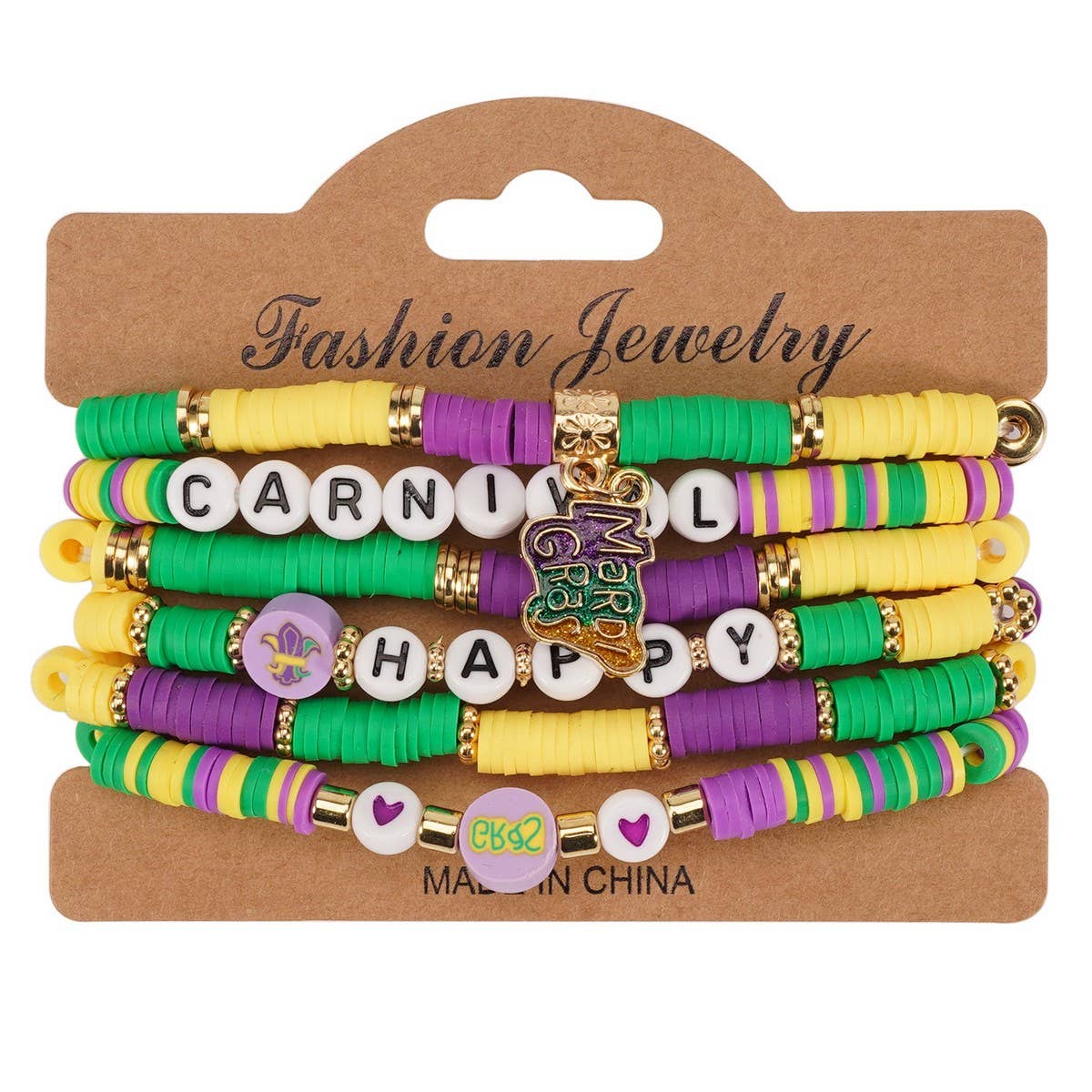 Cwaje05690_Mardi Gras Hat Mask Charm Multi Layer Bracelet