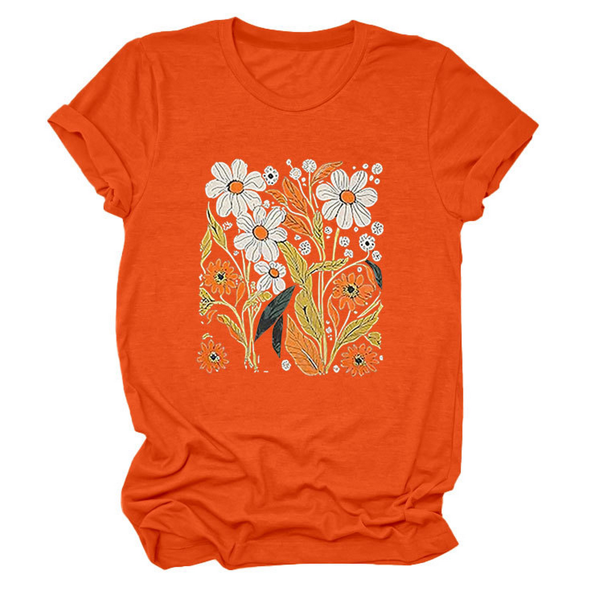 Women Summer Tee ??Flor Casual Round Neck_Cwtts1500