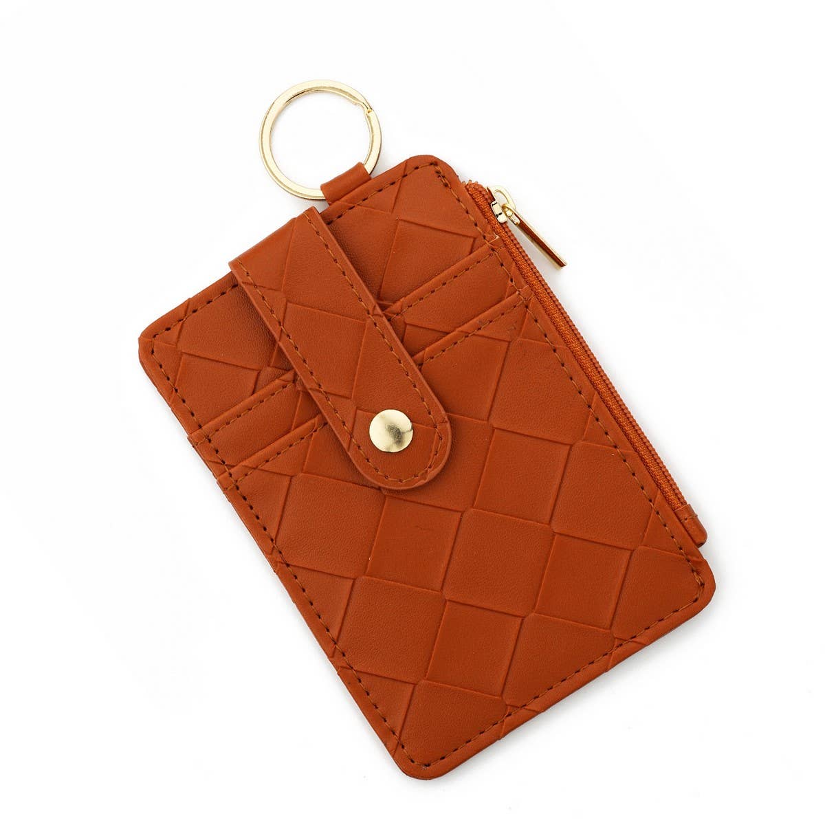 PLAID WOVEN CARD WALLET WITH ZIPPER CLOSURE_CWAB4946