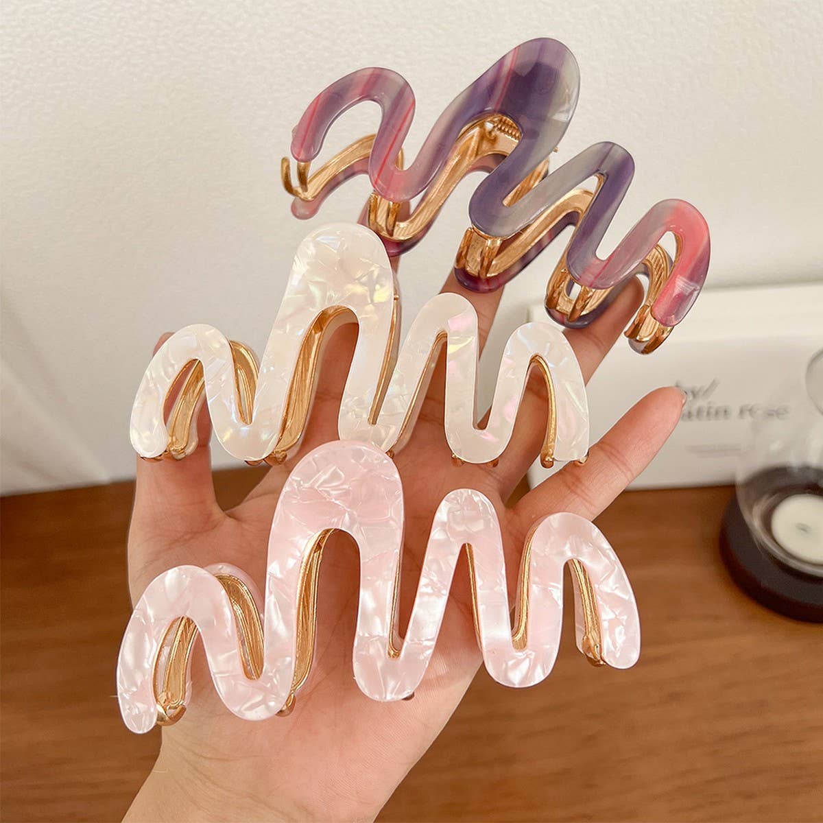 ELEGANT WAVE METAL CLAW LARGE SWEET HAIR CLIP_CWAHA6012