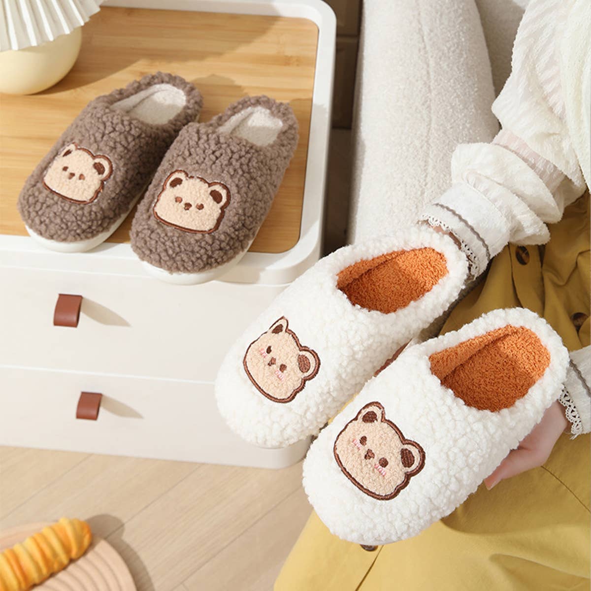 CUTE CARTOON BEAR PLUSH WARM COTTON SLIPPERS_CWSHS0852