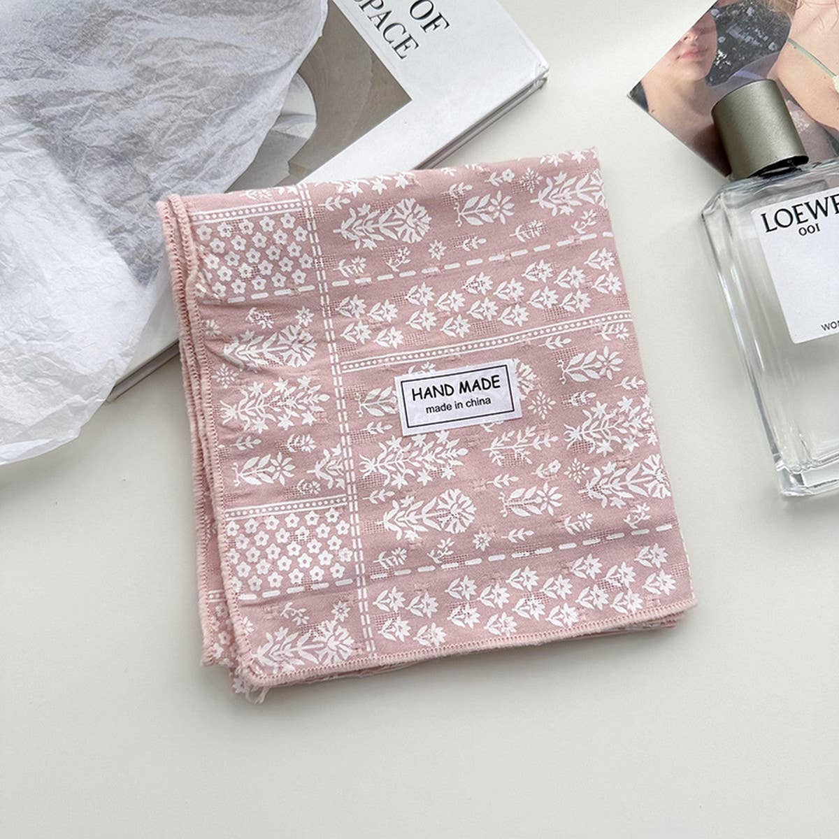 Floral Cotton Linen Square Scarf For Women_Cwasc1413