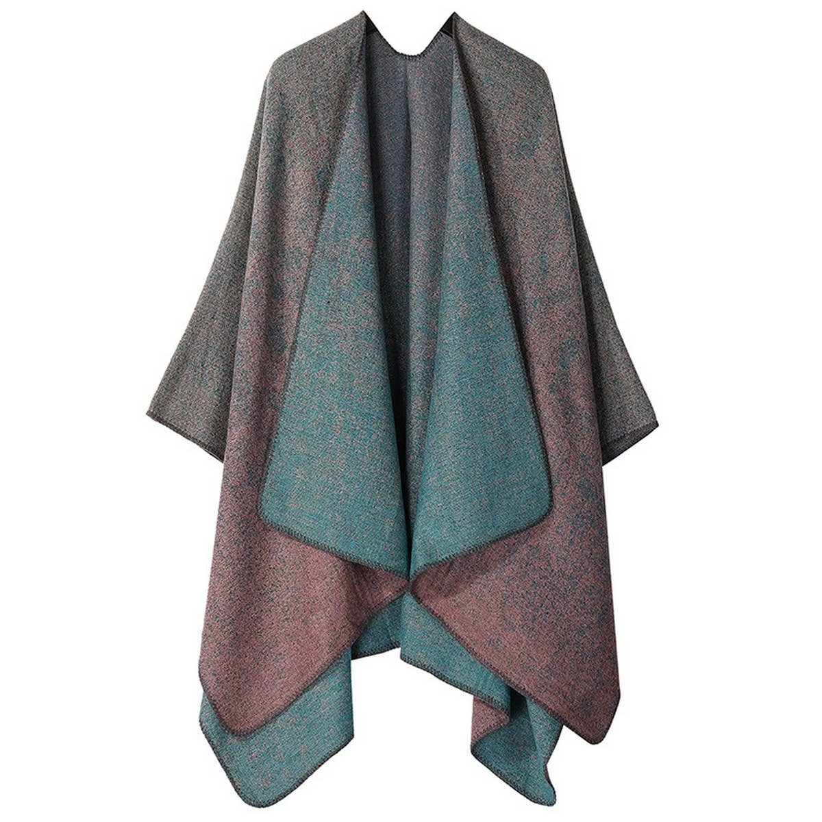 JACQUARD SLIT SHAWL WITH FAUX CASHMERE SCARF_CWASC2164