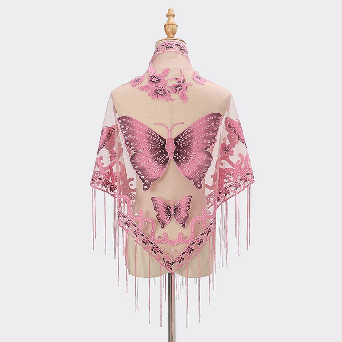LACE BUTTERFLY EMBROIDERED TRIANGLE SHAWL_CWMM1994