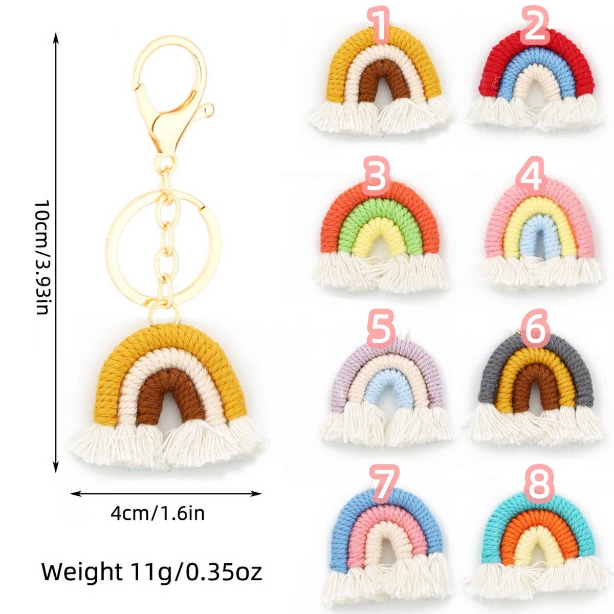 HANDMADE COTTON KEYCHAIN 3 8CM RAINBOW BOHO PENDANT_CWAB5072