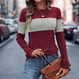 Spliced Crew Neck Long Sleeve Top T-Shirt