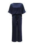 Two-Piece Loose Top Drawstring Wide-Leg Pants