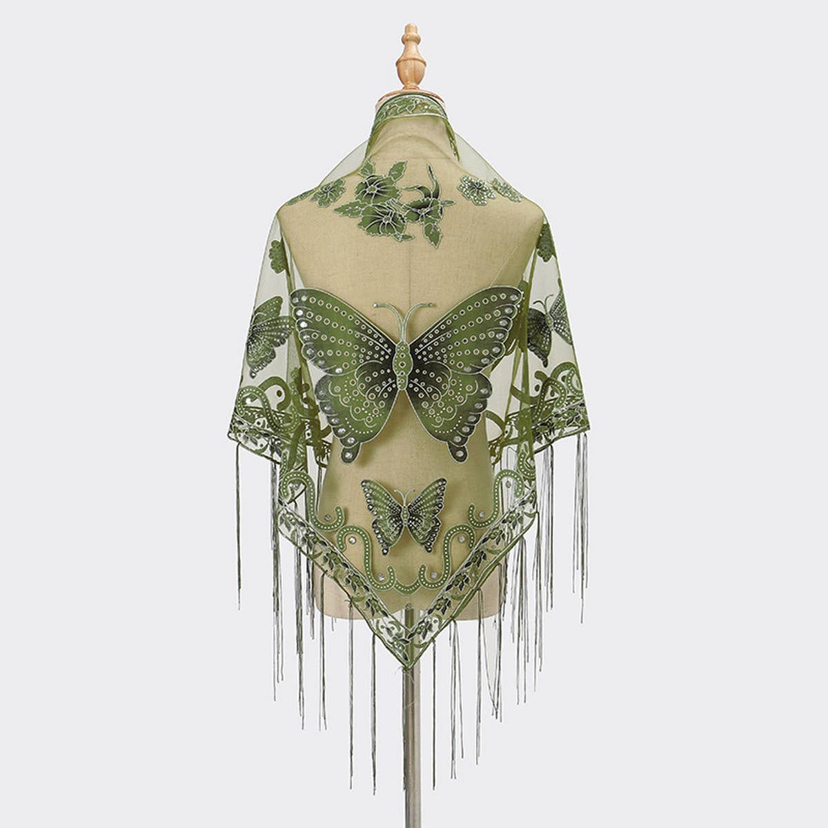 LACE BUTTERFLY EMBROIDERED TRIANGLE SHAWL_CWMM1994