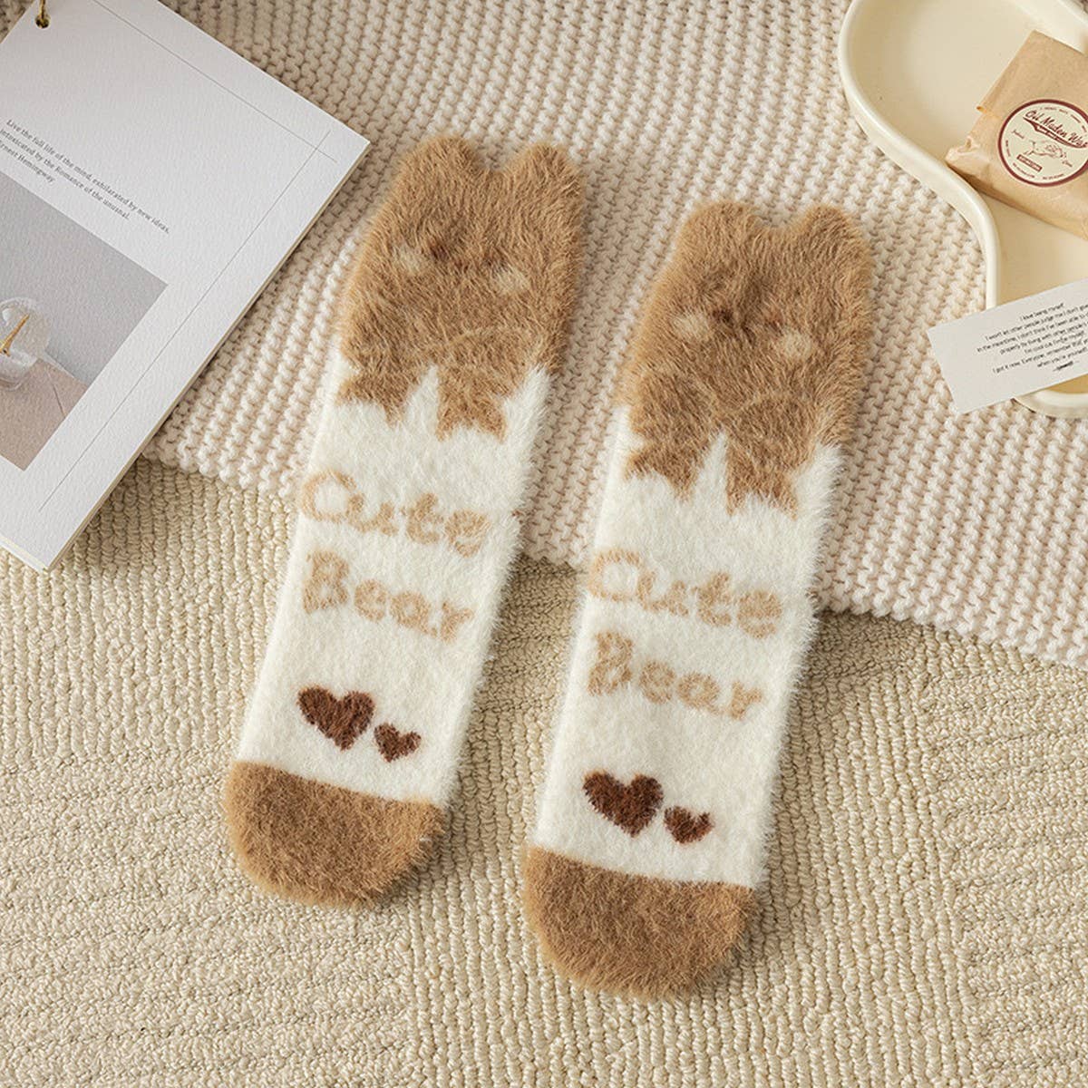 BROWN WARM CARTOON CUTE MID TUBE SOCKS_CWMS0794
