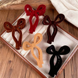 Solid Color Bow Flocking Hair Claw Clip _Cwaha07837