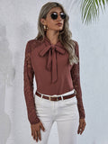 Solid-Color Lace Patchwork Long-Sleeved Shirt