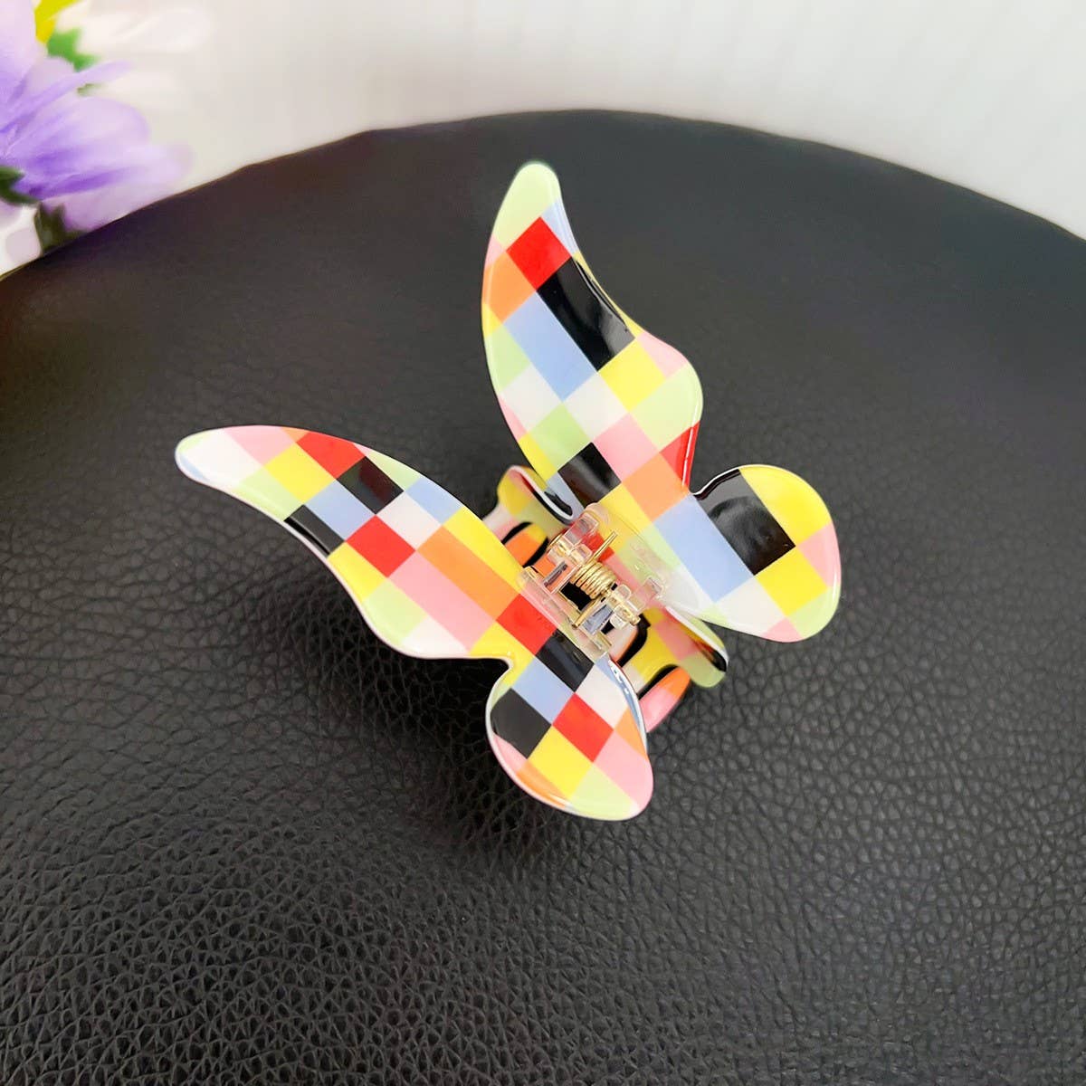 COLORFUL PLAID PVC HAIR CLAW BUTTERFLY COLOR BLOCK_CWAHA1592