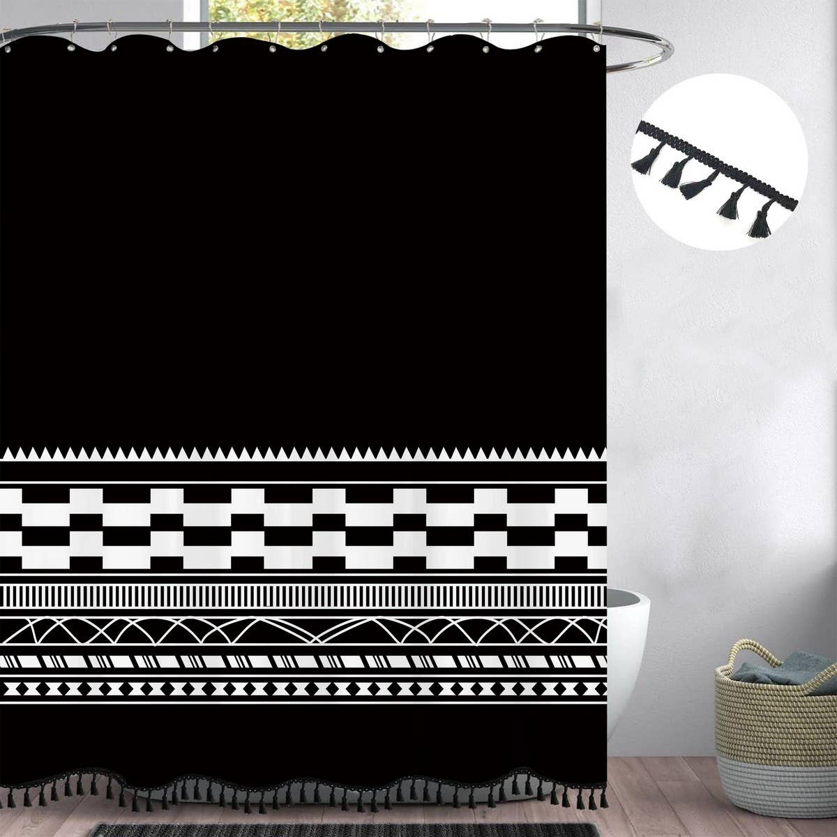 BOHEMIAN SIMPLE GEOMETRIC TASSEL SHOWER CURTAIN_CWMM1806