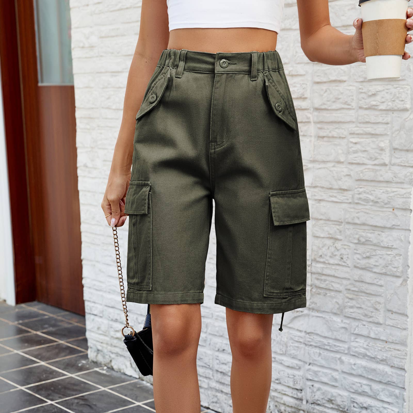 Washed Cargo Cropped Casual Shorts