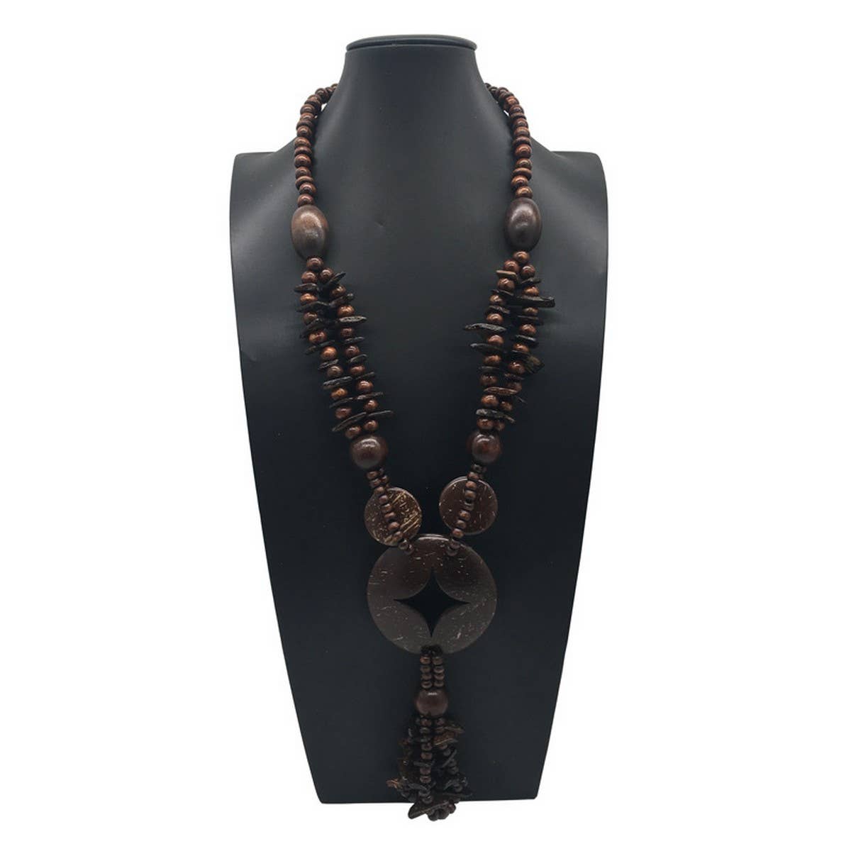 BOHEMIAN COCONUT WOOD BEAD LONG NECKLACE_CWMM4552