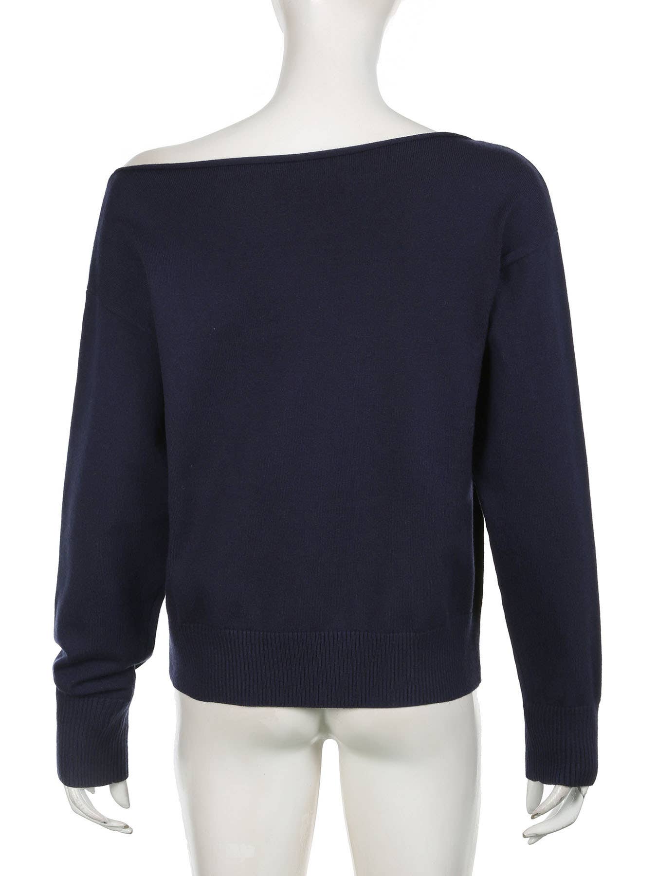 Solid Color Diagonal Shoulder Pullover Sweater