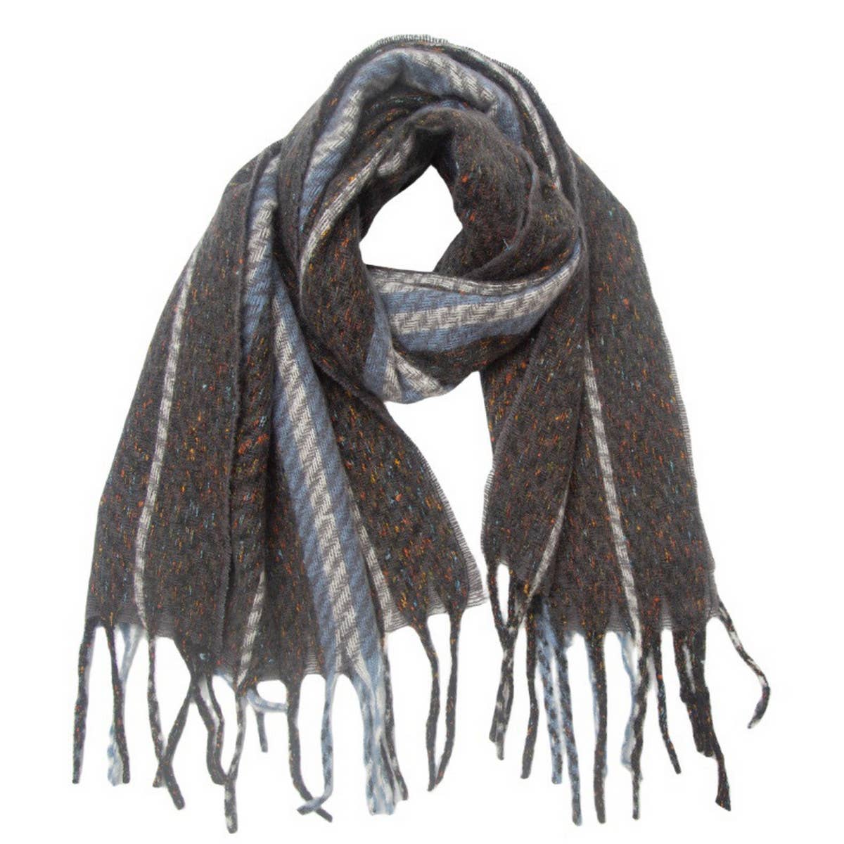 STRIPED FRINGE SCARF WINTER KNITTED SHAWL_CWASC0880